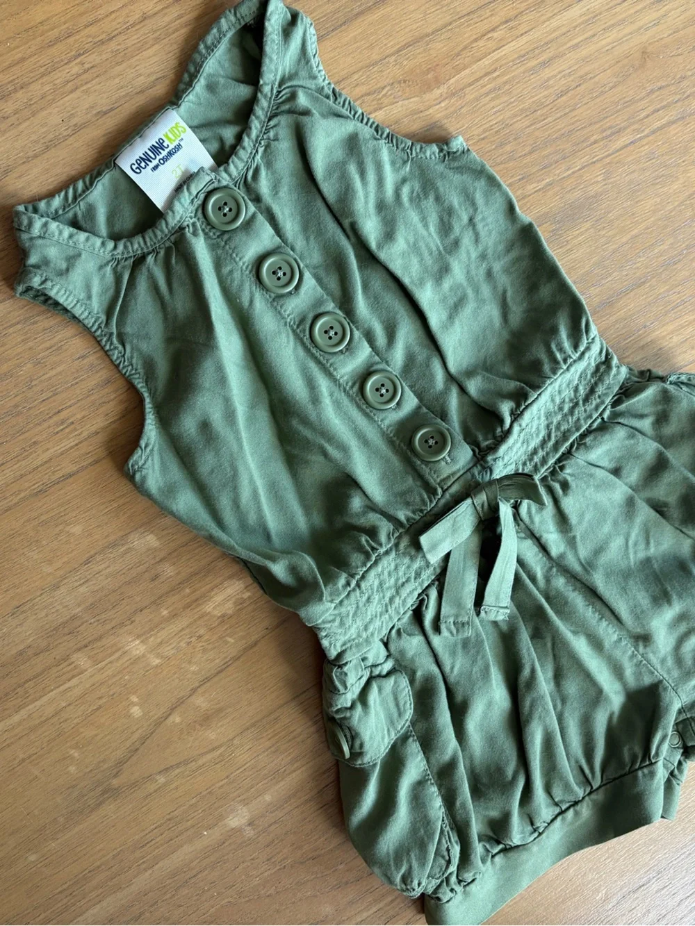 OshKosh B'gosh Olive Green Button-Front Sleeveless Utility Romper
